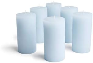 Mottled Pillar Candles Set of 6 Light Blue Dripless