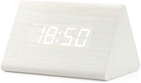 GEARONIC Digital Alarm Clock Wooden Modern Triangle Clock White