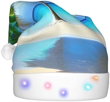 Palm Trees And Clear Sea Print Christmas Hat With LED Lights