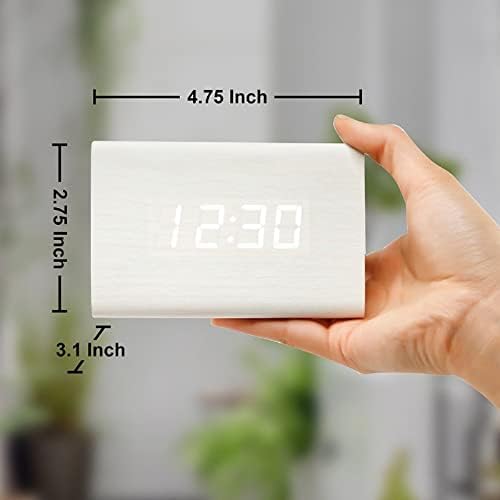 GEARONIC Digital Alarm Clock Wooden Modern Triangle Clock White