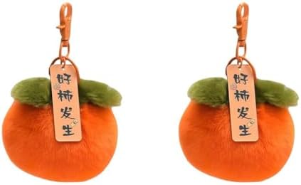 2pcs Cute Plush Persimmon Keychain Stuffed Fruit Backpack Charm Accessory