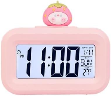 Pink Strawberry Design Alarm Clock with Backlight and Power Saving