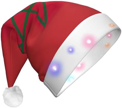 Morocco Flag Print Christmas Hat with LED Lights
