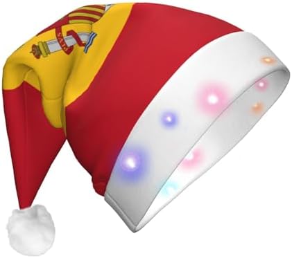 Spanish Flag Print Christmas Hat with LED Lights