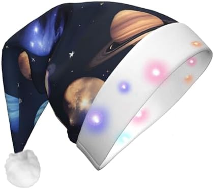 Planets Stars Milky Way Galaxy Print Christmas Hat with LED Light