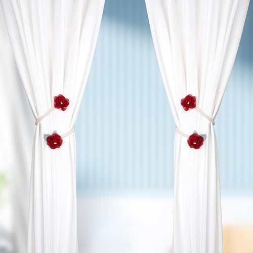 Handmade Artificial Rose Flower Curtain Holdbacks Wine Red
