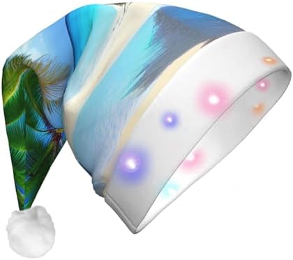 Palm Trees And Clear Sea Print Christmas Hat With LED Lights