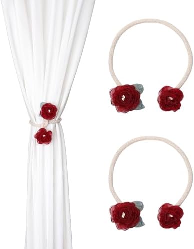 Handmade Artificial Rose Flower Curtain Holdbacks Wine Red