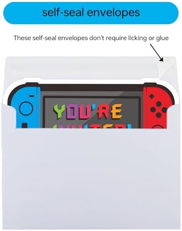 Video Game Birthday Invites 3x6 Inch Double Sided with 20 Envelopes