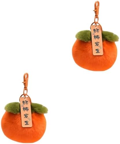2pcs Cute Plush Persimmon Keychain Stuffed Fruit Backpack Charm Accessory