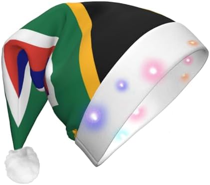 South African Flag Print Christmas Hat with LED Lights