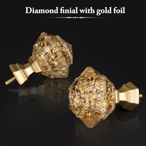TONIAL Telescoping Window Rods 48-84 Inch Luxury Gold Diamond Finial