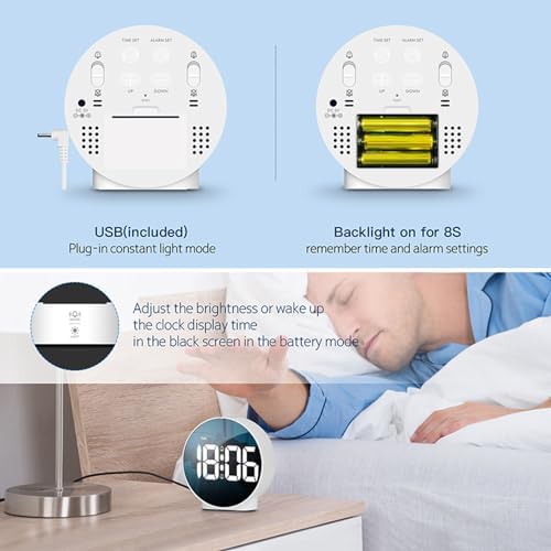 LED Digital Clock with Dual Alarm and 3 Brightness Levels