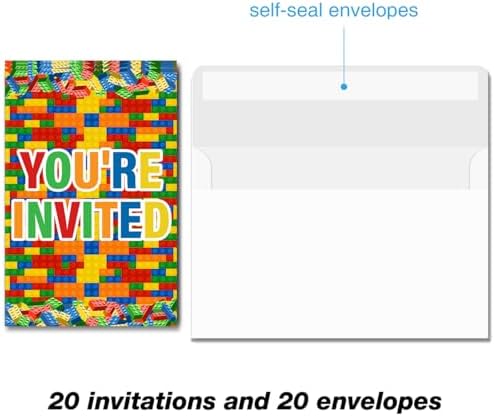 Soiceu Building Blocks Birthday Invitations Set of 20