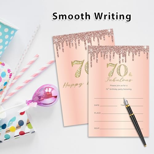 Rose Gold 70th Birthday Invitations for Women