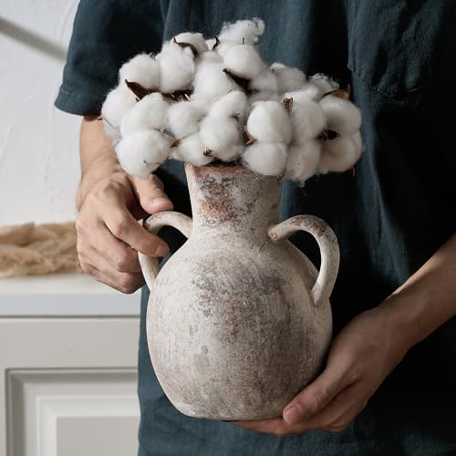 SIDUCAL Rustic Ceramic Flower Vase with Two Handles