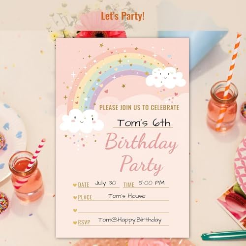 WENFLY Birthday Party Invitations Rainbow Cloud Star 25 Pcs