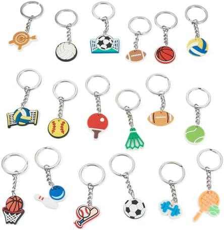 18PCS Sports Ball Keychains Bulk Assorted PVC Keychain Set