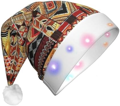 African Textile Patchwork Print LED Christmas Hat for Adults