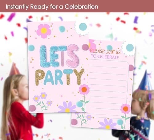 Preppy Patches Birthday Invites for Girls 30 Sets with Envelopes