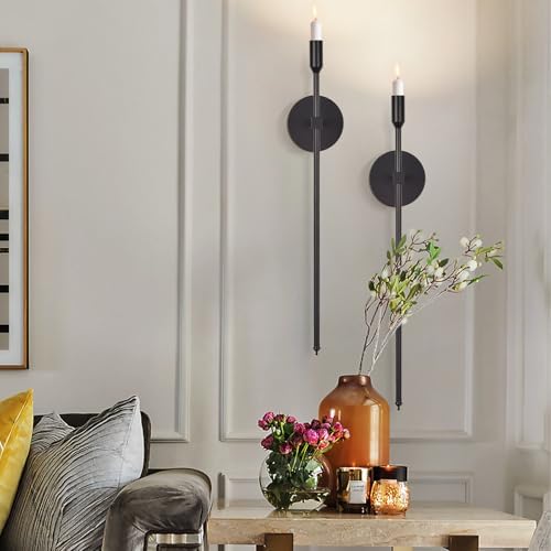 Black Candle Sconces Wall Holder Set of 2