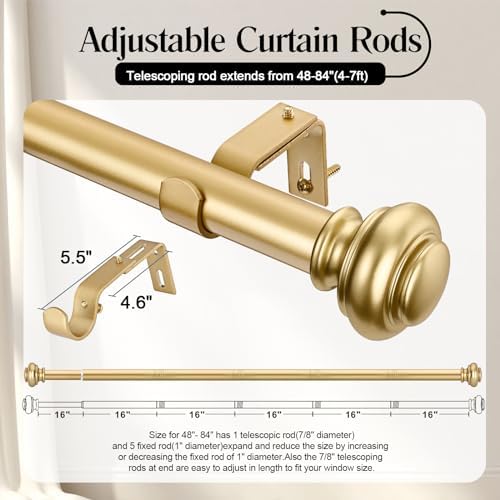 Heavy Duty Curtain Rods 28-88 Inches Gold Finishing Single Rod