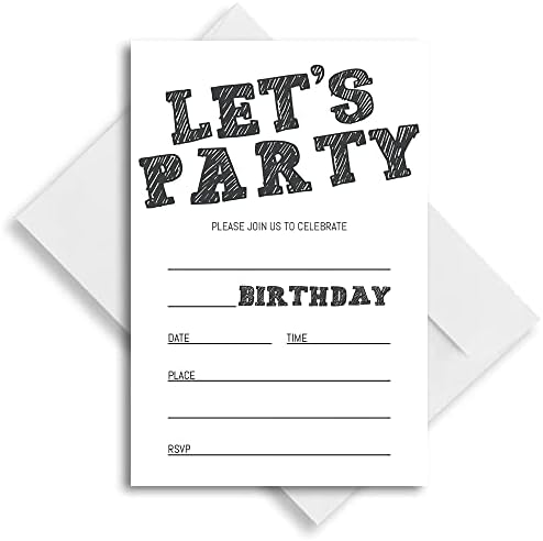 Simple Black and White Birthday Invitations Set