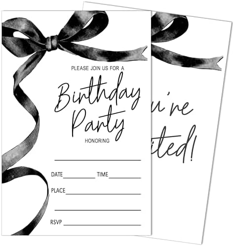 SIXEIGHT Black Bow Birthday Invitations 4x6