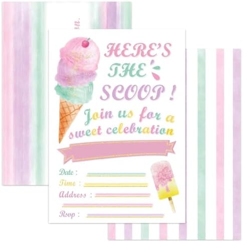 WERNNSAI Ice Cream Party Invitations with Envelopes - 20 Sets