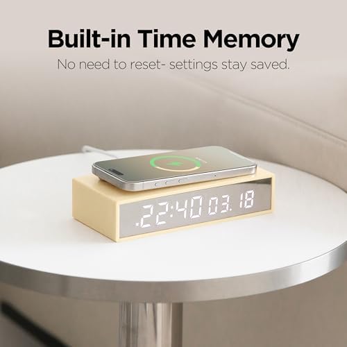 Mooas 15W Slim Edge Mirror Wireless Charging Clock Black