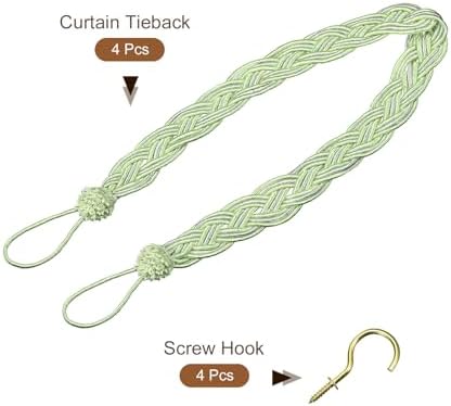 Uxcell 4Pcs Curtain Tiebacks with 4 Metal Hooks Green Silver
