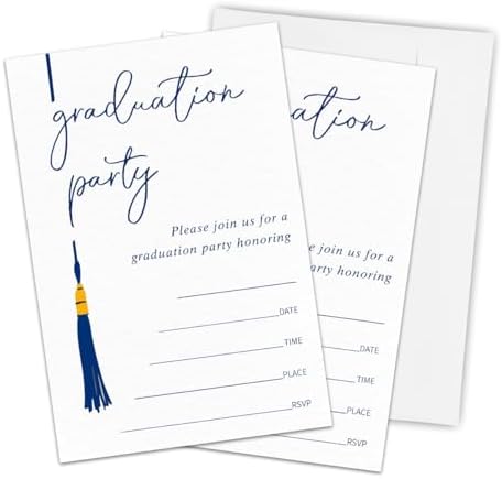 Blue Graduation Invitation Cards With 20 Envelopes