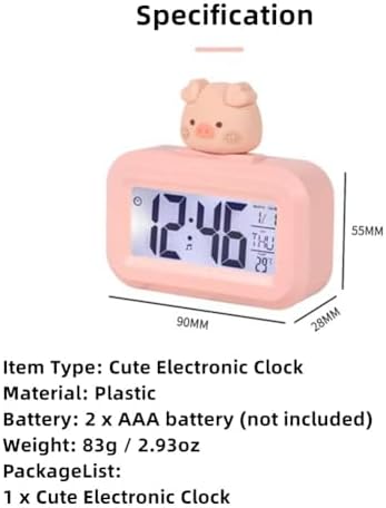 Tnfeeon Cute Electronic Alarm Clock with LED Display for Girls Bedroom