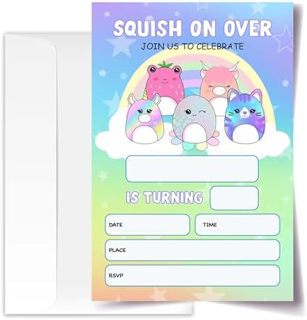 Squish Birthday Invitation Cards with Envelopes Pack of 20 4x6