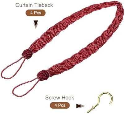 Uxcell 4Pcs Curtain Tiebacks Red 58cm Braided Holdback