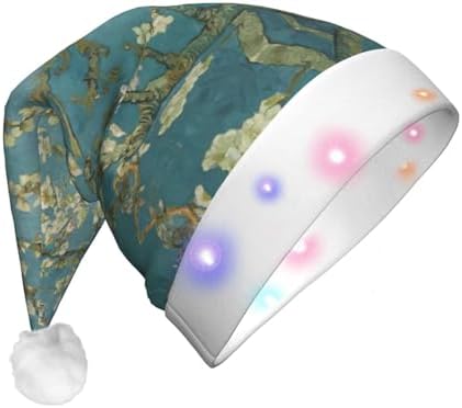 Almond Blossom Print Christmas Hat with LED Lights