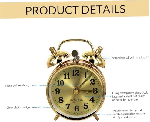 Wind Up Alarm Clock Gold Metal Twin Bell Design