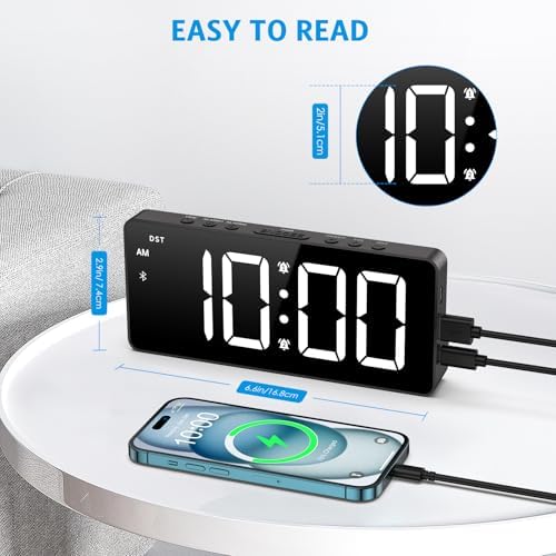 AMIR Alarm Clock for Bedroom with Bluetooth Sync and USB Charging