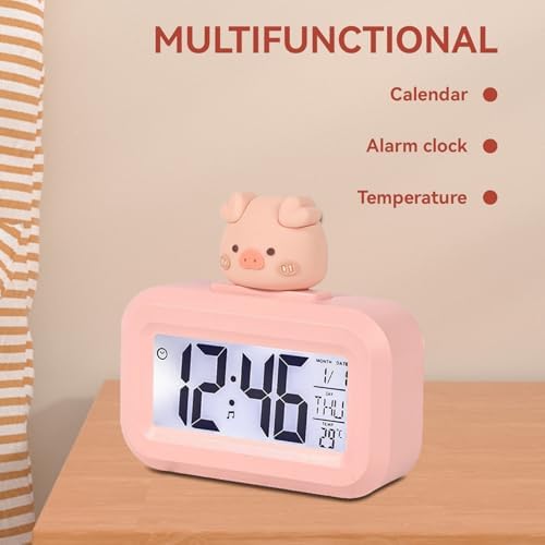 Cyrank Kawaii Alarm Clock for Kids Bedroom Digital Clock with Large Numbers Pink