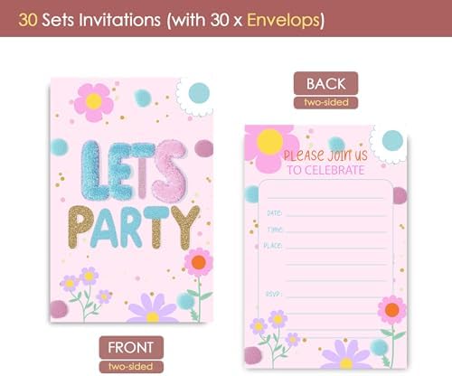 Preppy Patches Birthday Invites for Girls 30 Sets with Envelopes