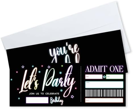 Lets Party Neon Birthday Invites 20 Pcs Double Sided