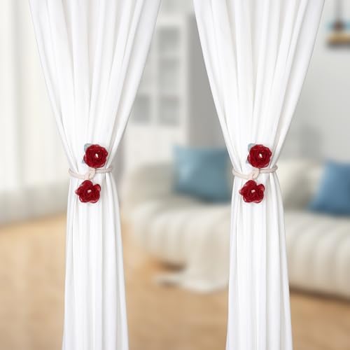 Handmade Artificial Rose Flower Curtain Holdbacks Wine Red