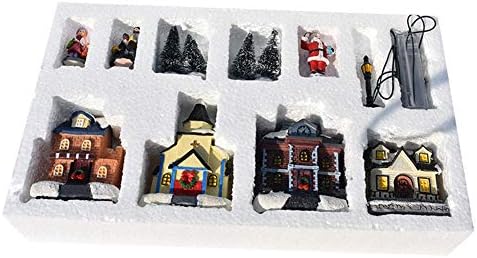 Forart 10Pcs Resin Christmas Village Set with LED Lights