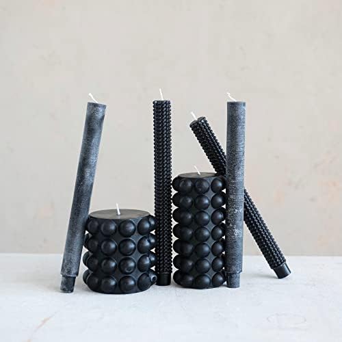Creative Co-Op Unscented Hobnail Black Pillar Candle
