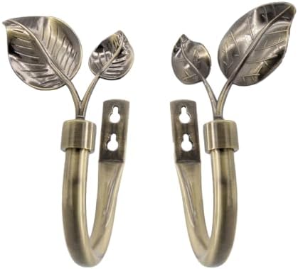 Premium Metal Leaf Curtain Holdbacks 2 Pack Antique Brass