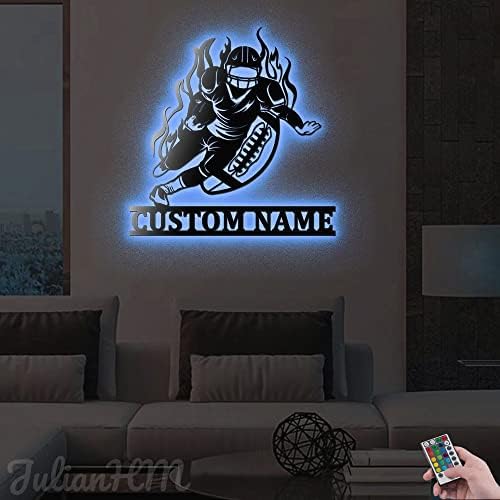 Custom Football Player V4 Metal Wall Art with LED Lights