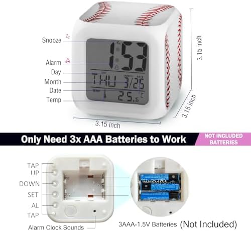 Baseball Alarm Clock with Color Changing Nightlight