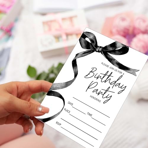 SIXEIGHT Black Bow Birthday Invitations 4x6