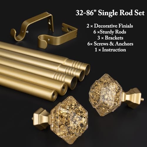 TONIAL Telescoping Window Rods 48-84 Inch Luxury Gold Diamond Finial