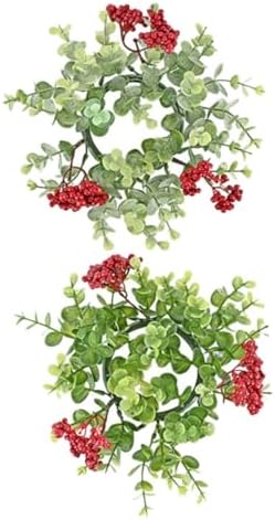 2pcs Eucalyptus Red Berry Candle Christmas Wreaths for Party